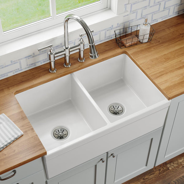 Fireclay Equal Double Bowl Farmhouse Sink