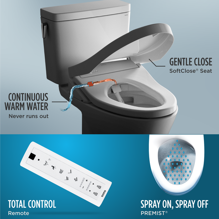 TOTO WASHLET K300 Electronic Bidet Toilet Seat with Instantaneous Water Heating, PREMIST and EWATER+ Wand Cleaning, Elongated, Cotton White - SW3036R#01