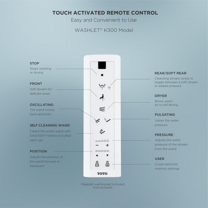 TOTO WASHLET K300 Electronic Bidet Toilet Seat with Instantaneous Water Heating, PREMIST and EWATER+ Wand Cleaning, Elongated, Cotton White - SW3036R#01
