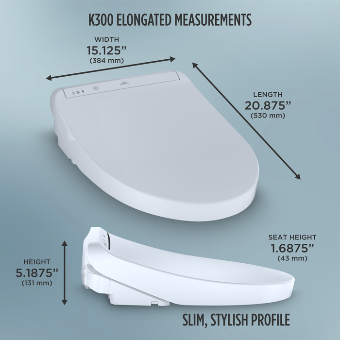 TOTO WASHLET K300 Electronic Bidet Toilet Seat with Instantaneous Water Heating, PREMIST and EWATER+ Wand Cleaning, Elongated, Cotton White - SW3036R#01