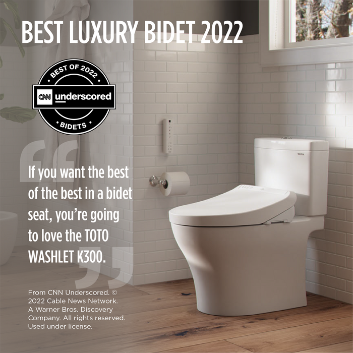 TOTO WASHLET K300 Electronic Bidet Toilet Seat with Instantaneous Water Heating, PREMIST and EWATER+ Wand Cleaning, Elongated, Cotton White - SW3036R#01