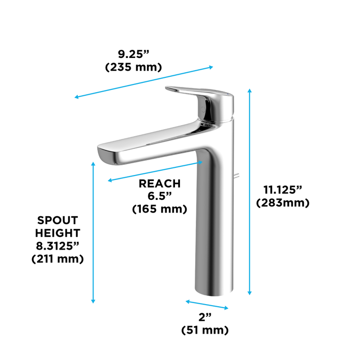 TOTO GS Series 1.2 GPM Single Handle Bathroom Faucet for Vessel Sink with COMFORT GLIDE Technology and Drain Assembly, Brushed Nickel
