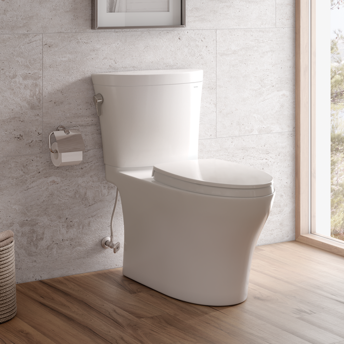 TOTO Aquia IV Arc Two-Piece Elongated Dual Flush 1.28 and 0.9 GPF Universal Height Toilet with CEFIONTECT¨, WASHLET¨+ Ready, Cotton White - MS448124CEMFGN#01