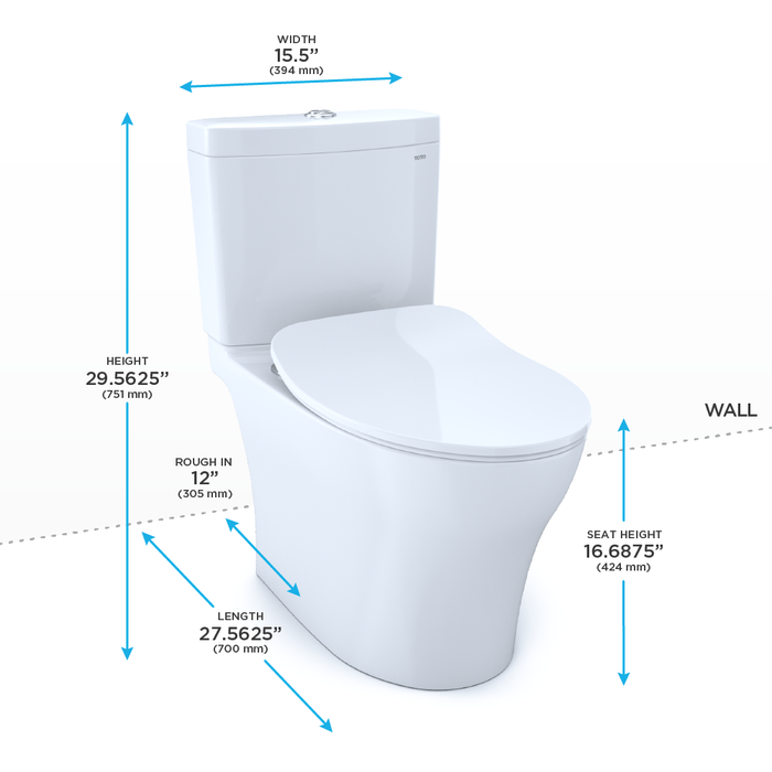 TOTO Aquia IV Two-Piece Elongated Dual Flush 1.28 and 0.9 GPF Toilet with CEFIONTECT and SoftClose Seat, WASHLET+ Ready, Cotton White - MS446234CEMFGN#01