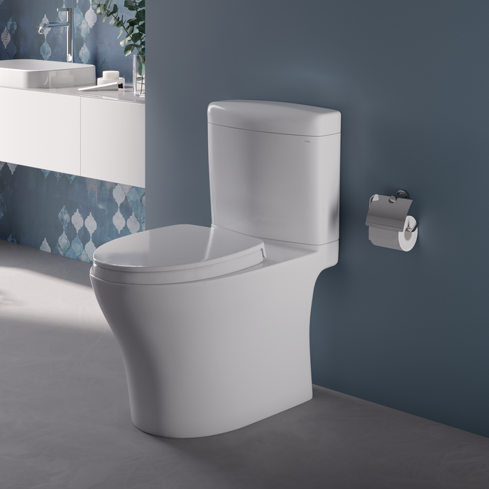 TOTO Aquia IV Cube Two-Piece Elongated Dual Flush 1.28 and 0.9 GPF Universal Height Toilet with CEFIONTECT, WASHLET + Ready, Cotton White - MS436124CEMFGN#01