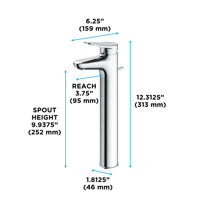 TOTO LF Series 1.2 GPM Single Handle Bathroom Faucet for Vessel Sink with Drain Assembly, Polished Chrome - TLS04306U#CP