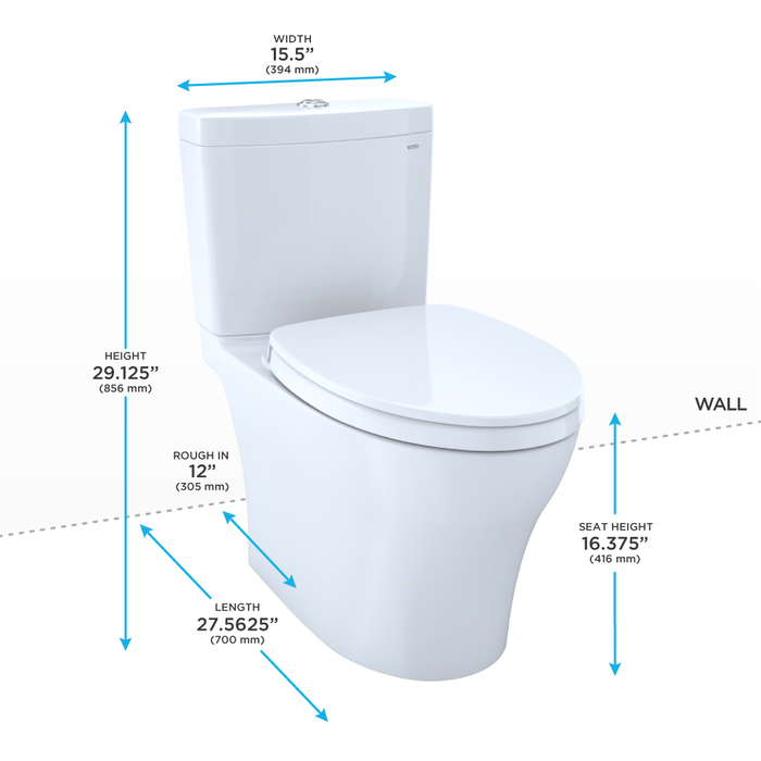 TOTO Aquia IV WASHLET+ Two-Piece Elongated Dual Flush 1.28 and 0.9 GPF Toilet with CEFIONTECT, Cotton White
