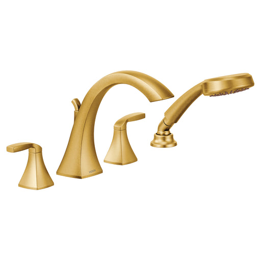 Voss Brushed gold Two-Handle High Arc Roman Tub Faucet including Handheld Shower