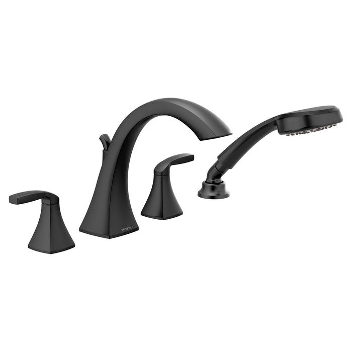 Voss Matte black two-handle high arc roman tub faucet includes hand shower