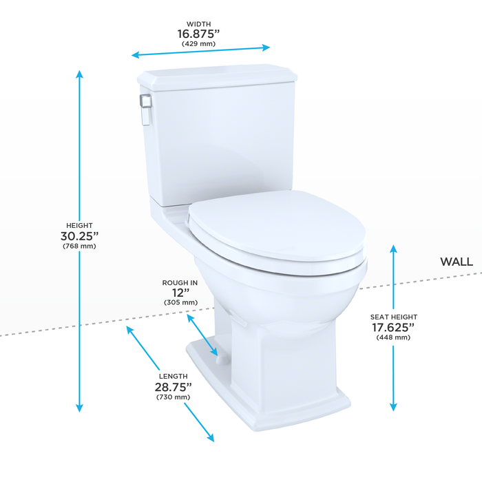 TOTO Connelly WASHLET+ Two-Piece Elongated Dual Flush 1.28 and 0.9 GPF Universal Height Toilet with CEFIONTECT, Cotton White - MS494124CEMFG#01