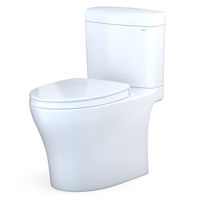 TOTO Aquia IV Cube Two-Piece Elongated Dual Flush 1.28 and 0.9 GPF Universal Height Toilet with CEFIONTECT, WASHLET + Ready, Cotton White - MS436124CEMFGN#01