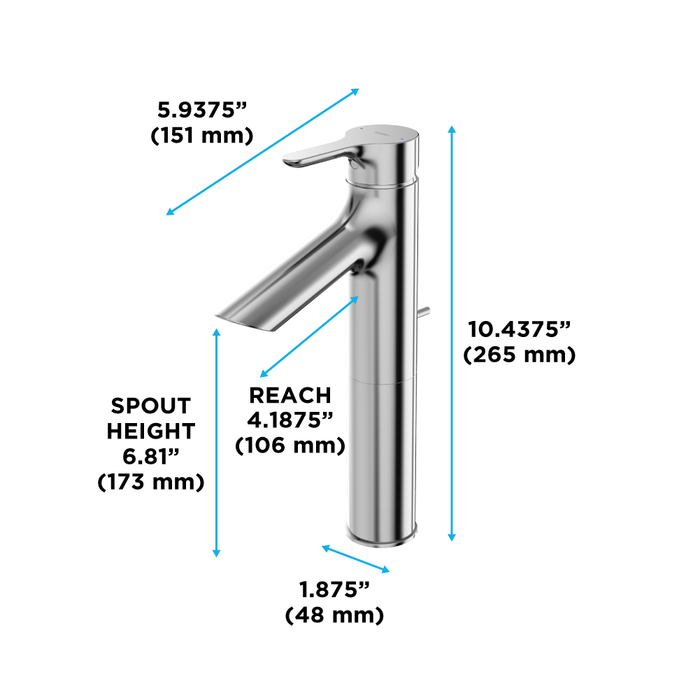 TOTO TLS01304U#CP LB Series 1.2 GPM Single Handle Bathroom Faucet for Semi-Vessel Sink with Drain Assembly
