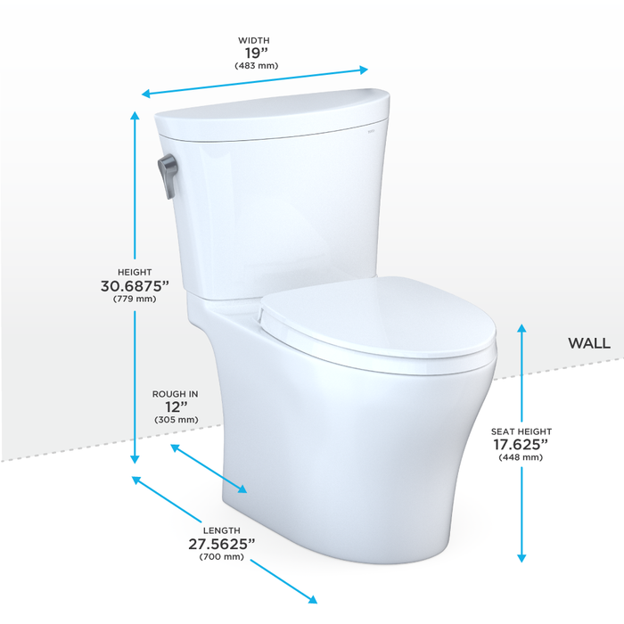 TOTO Aquia IV Arc Two-Piece Elongated Dual Flush 1.28 and 0.9 GPF Universal Height Toilet with CEFIONTECT¨, WASHLET¨+ Ready, Cotton White - MS448124CEMFGN#01
